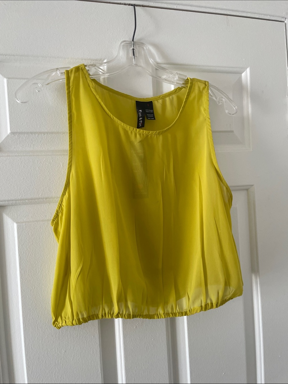 Fun & Flirt Neon Yellow Sleeveless Chiffon Crop Top